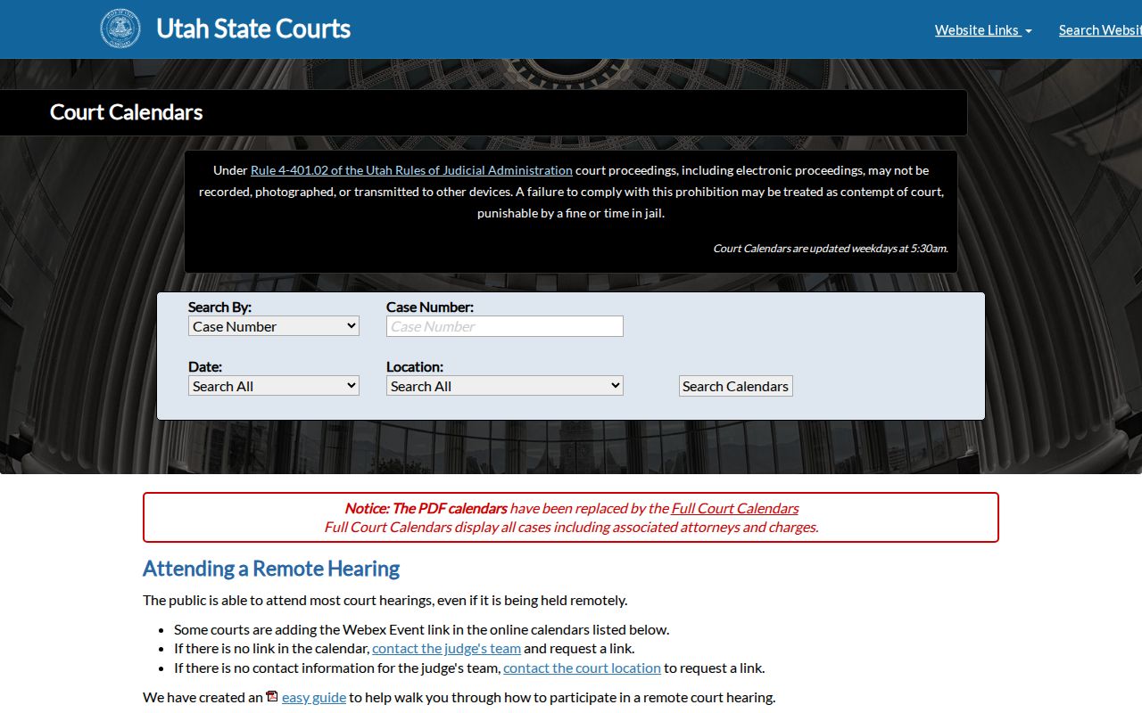 Cache County court schedule search controls