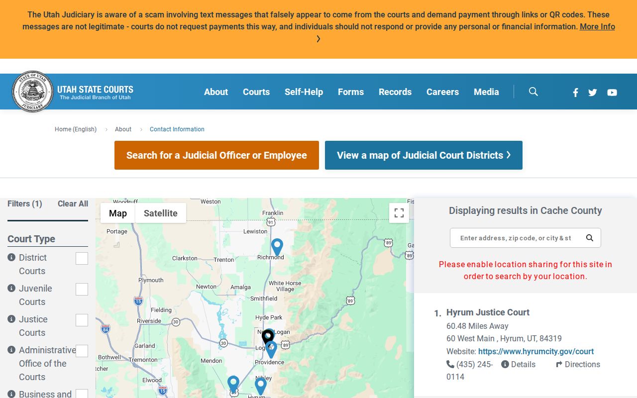 Cache County court docket official directory