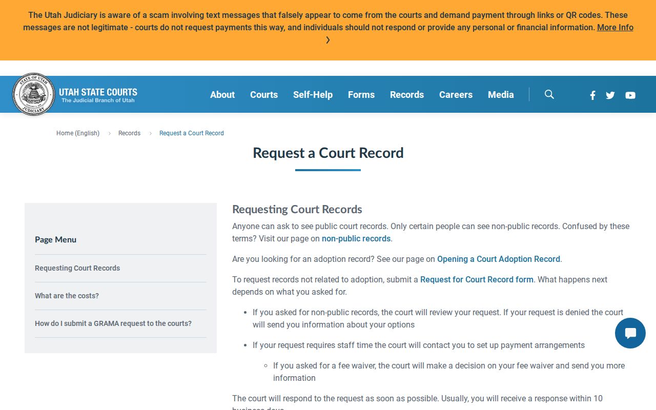 Cache County court case records request instructions