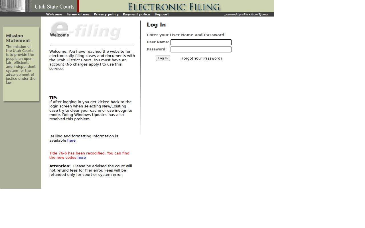 Cache County court case records e-filing system