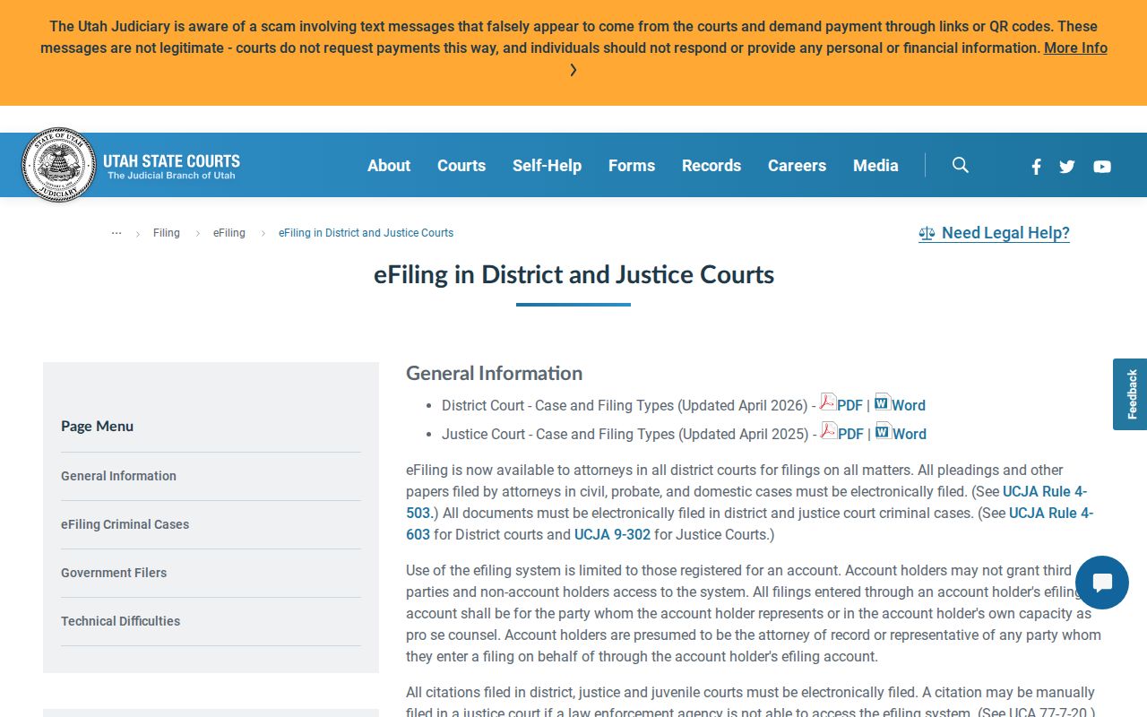 Cache County civil court docket e-filing scope