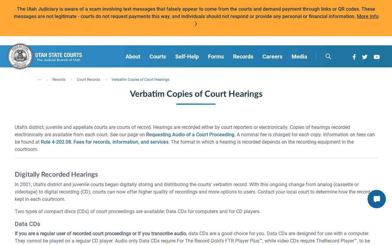 Cache County court case records digital recording information