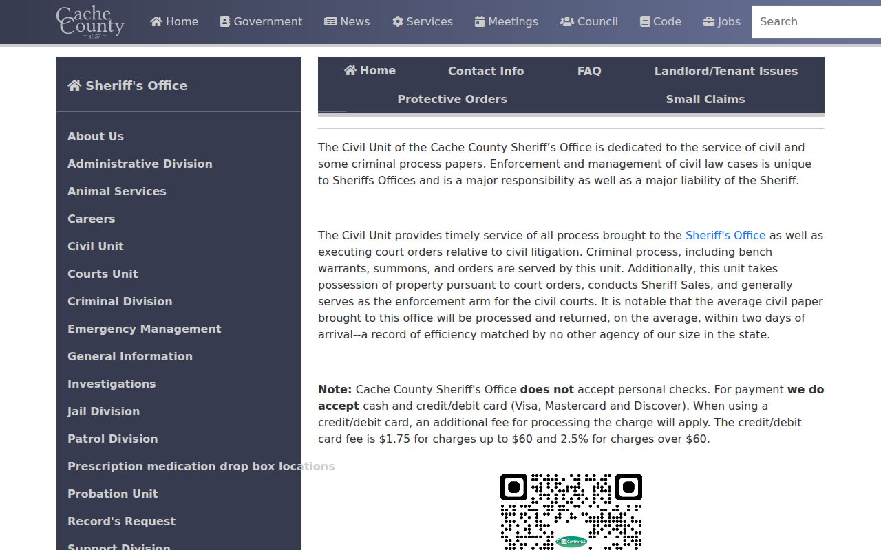 Cache County civil court docket small-claims service routing