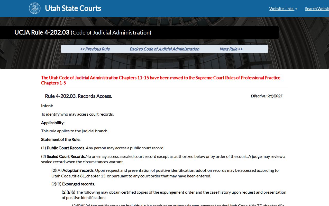 Cache County court case records sealed access rule