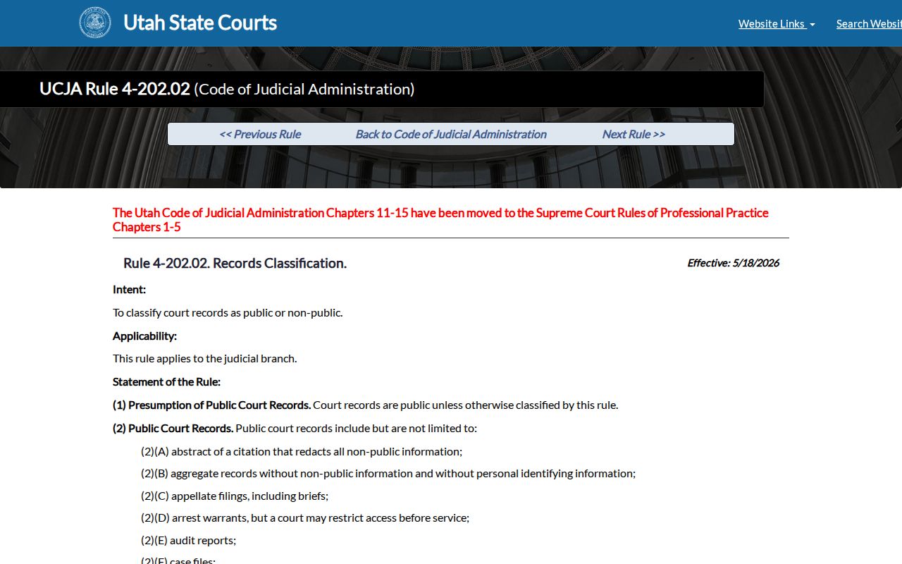 Cache County court case records public private classification
