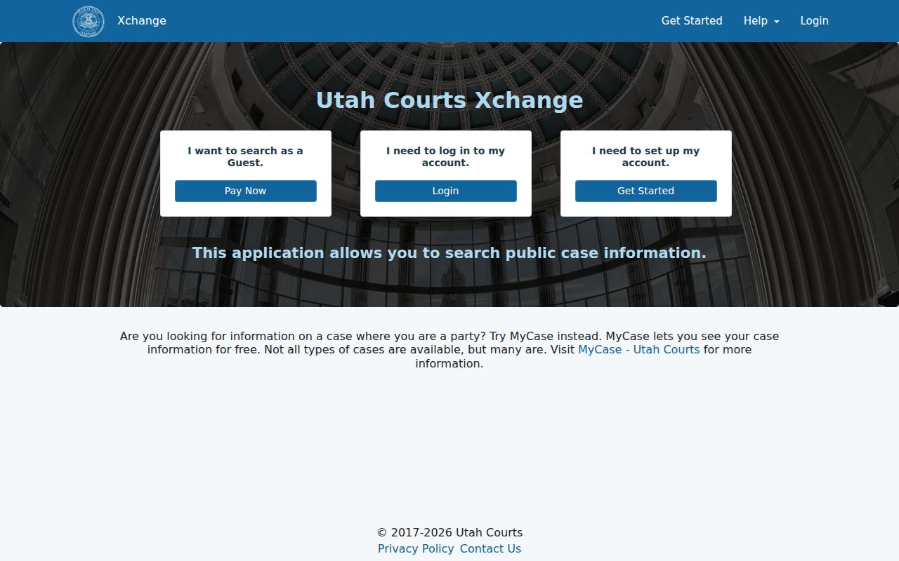 Cache County docket search guest login screen